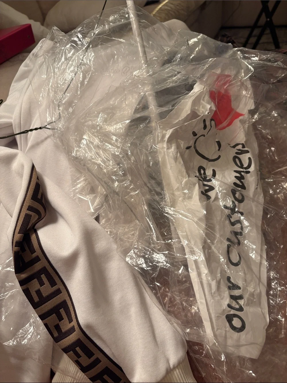 Fendi White Track Joggers with Brown Logo Tape